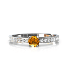 Charger l'image dans la galerie, Solitaire en or blanc 750 serti d'un grenat Spessartite et empierré de 18 diamants
