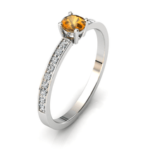 Charger l'image dans la galerie, Solitaire en or blanc 750 serti d'un grenat Spessartite et empierré de 18 diamants