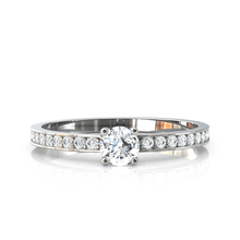 Charger l'image dans la galerie, Solitaire en or blanc 750 serti d'un diamant et empierré de 18 diamants