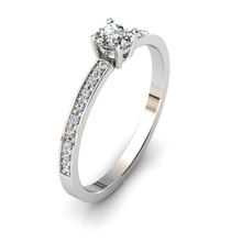 Charger l'image dans la galerie, Solitaire en or blanc 750 serti d'un diamant et empierré de 18 diamants