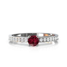 Charger l'image dans la galerie, Solitaire en or blanc 750 serti d'un grenat Rhodolite et empierré de 18 diamants