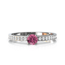 Charger l'image dans la galerie, Solitaire en or blanc 750 serti d'une Tourmaline et empierré de 18 diamants