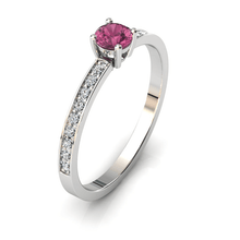 Charger l'image dans la galerie, Solitaire en or blanc 750 serti d'une Tourmaline et empierré de 18 diamants