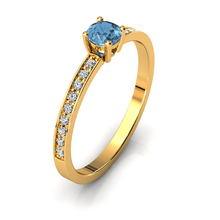 Charger l'image dans la galerie, Solitaire en or jaune 750 serti d'une Aigue-Marine et empierré de 18 diamants