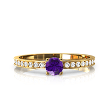 Charger l'image dans la galerie, Solitaire en or jaune 750 serti d'une Améthyste et empierré de 18 diamants