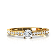 Charger l'image dans la galerie, Solitaire en or jaune 750 serti d'un diamant et empierré de 18 diamants