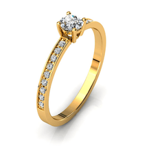 Charger l'image dans la galerie, Solitaire en or jaune 750 serti d'un diamant et empierré de 18 diamants