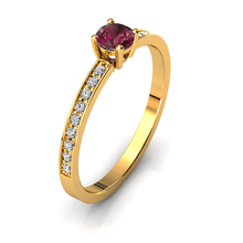 Charger l'image dans la galerie, Solitaire en or jaune 750 serti d'un grenat Rhodolite et empierré de 18 diamants