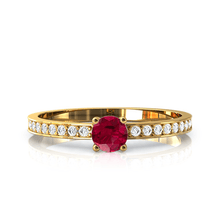 Charger l'image dans la galerie, Solitaire en or jaune 750 serti d'un Rubis et empierré de 18 diamants