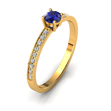Charger l'image dans la galerie, Solitaire en or jaune 750 serti d'un Saphir et empierré de 18 diamants