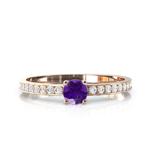 Charger l'image dans la galerie, Solitaire en or rose 750 serti d'une Améthyste et empierré de 18 diamants