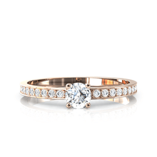 Charger l'image dans la galerie, Solitaire en or rose 750 serti d'un diamant et empierré de 18 diamants