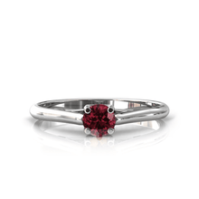 Charger l'image dans la galerie, Solitaire X en or blanc palladié 750 serti d'un grenat Rhodolite de 4 mm