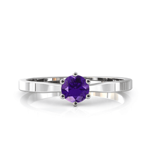 Charger l'image dans la galerie, Solitaire en or blanc palladié 750 serti d'une améthyste de 4,5 mm