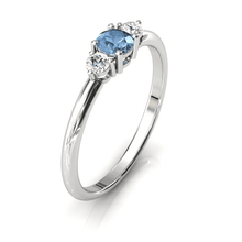 Charger l'image dans la galerie, Solitaire épaulé en or blanc palladié 750 serti d'une Aigue-marine centrale de 4 mm