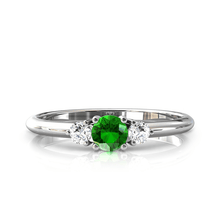 Charger l'image dans la galerie, Solitaire épaulé en or blanc palladié 750 serti d'un grenat Tsavorite central de 4 mm