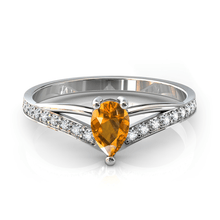 Charger l'image dans la galerie, Solitaire en or blanc palladié 750 serti d'un grenat Spessartite en taille poire