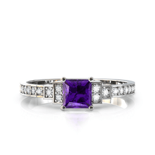 Charger l'image dans la galerie, Solitaire en or blanc 750 serti d'une Améthyste en taille princesse
