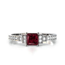 Charger l'image dans la galerie, Solitaire en or blanc 750 serti d'un grenat Rhodolite en taille princesse