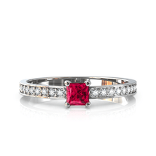 Charger l'image dans la galerie, Solitaire en or blanc 750 serti d'un Rubis en taille princesse