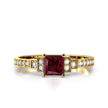 Charger l'image dans la galerie, Solitaire en or jaune 750 serti d'un grenat Rhodolite en taille princesse