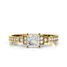 Charger l'image dans la galerie, Solitaire en or jaune 750 serti d'un Saphir blanc en taille princesse