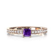 Charger l'image dans la galerie, Solitaire en or rose 750 serti d'une Améthyste en taille princesse