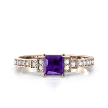 Charger l'image dans la galerie, Solitaire en or rose 750 serti d'une Améthyste en taille princesse