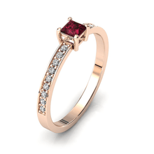 Charger l'image dans la galerie, Solitaire en or rose 750 serti d'un grenat Rhodolite en taille princesse