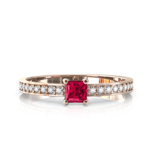 Charger l'image dans la galerie, Solitaire en or rose 750 serti d'un Rubis en taille princesse