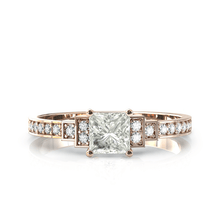 Charger l'image dans la galerie, Solitaire en or rose 750 serti d'un Saphir blanc en taille princesse