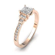 Charger l'image dans la galerie, Solitaire en or rose 750 serti d'un Saphir blanc en taille princesse