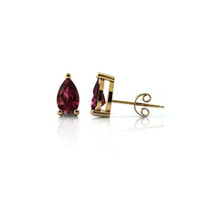 Charger l'image dans la galerie, Boucles d'oreilles en or jaune 750 serties de grenat Rhodolite en poire | Faventine Joaillerie en ligne française

