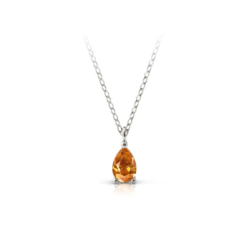 Collier en or blanc palladié 750 serti d'une Citrine en goutte de 6x4 mm