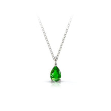 Charger l'image dans la galerie, Collier en or blanc palladié 750 serti d'un grenat Tsavorite en goutte de 6x4 mm
