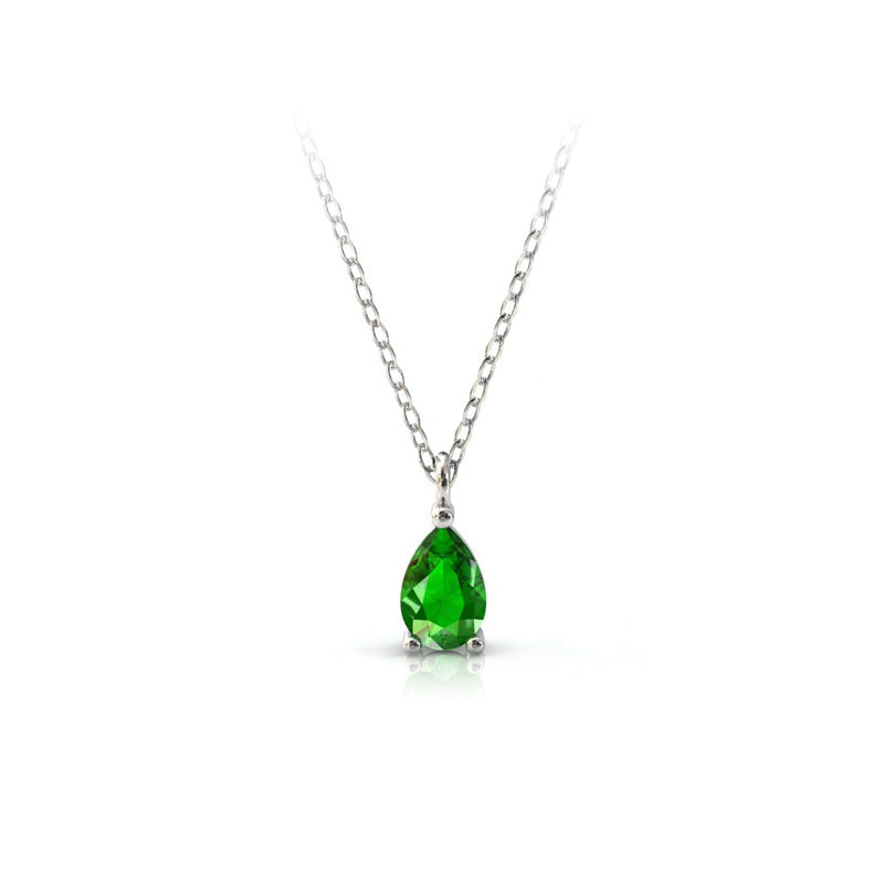 Collier en or blanc palladié 750 serti d'un grenat Tsavorite en goutte de 6x4 mm