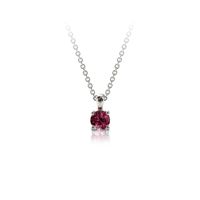 Collier en or gris palladié 750 sertie d'un grenat Rhodolite de 3.5 mm