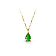 Charger l'image dans la galerie, Collier en or jaune 750 serti d'un grenat Tsavorite en goutte de 6x4 mm
