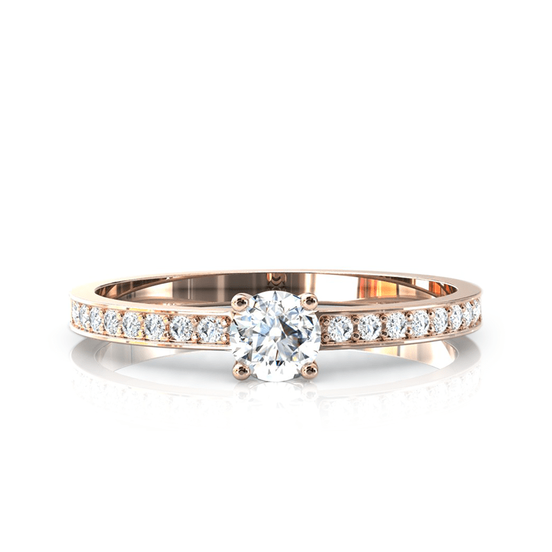 Solitaire en or rose 750 serti d'un diamant et empierré de 18 diamants