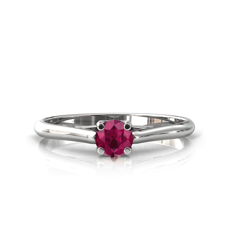 Solitaire X en or blanc palladié 750 serti d'un Rubis de 4 mm