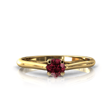 Charger l'image dans la galerie, Solitaire X en or jaune 750 serti d'un grenat Rhodolite de 4 mm
