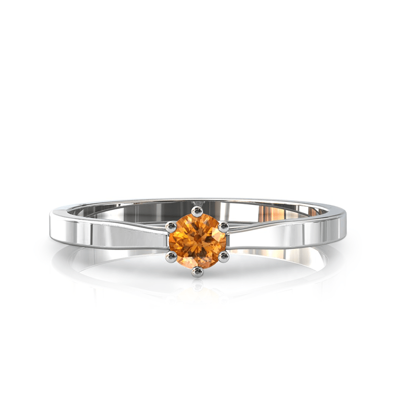 Solitaire en or blanc palladié 750 serti d'une Citrine de 3,5 mm