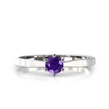 Charger l'image dans la galerie, Solitaire en or blanc palladié 750 serti d'une amethyste de 4 mm
