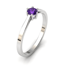 Charger l'image dans la galerie, Solitaire en or blanc palladié 750 serti d'une amethyste de 4 mm
