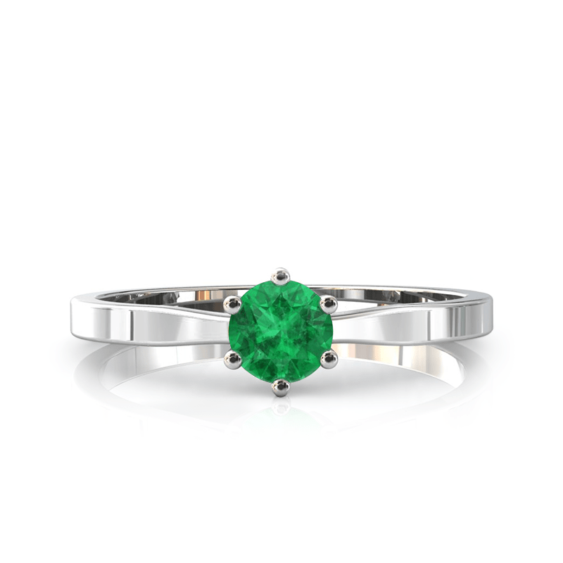 Solitaire en or blanc palladié 750 serti d'une Emeraude de 4,5 mm