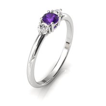 Charger l'image dans la galerie, Solitaire épaulé en or blanc palladié 750 serti d'une Améthyste  centrale de 4 mm
