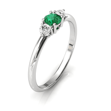 Charger l'image dans la galerie, Solitaire épaulé en or blanc palladié 750 serti d'une Emeraude centrale de 4 mm
