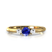 Charger l'image dans la galerie, Solitaire épaulé en or jaune 750 serti d'une Tanzanite centrale de 4 mm
