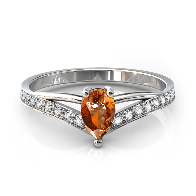 Solitaire en or blanc 750 serti d'une Citrine en taille poire