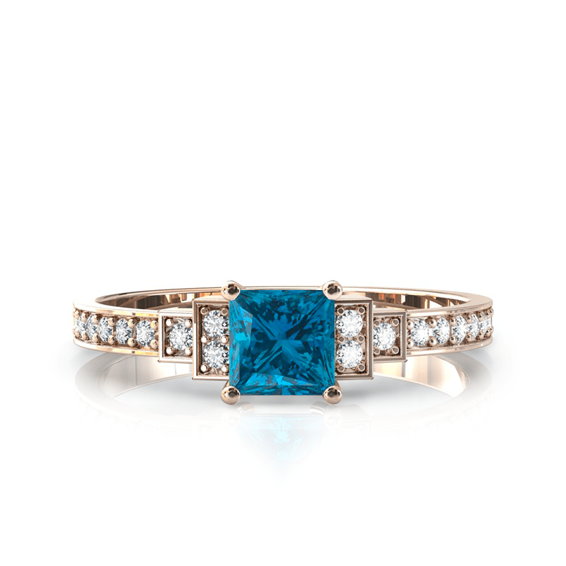 Solitaire en or rose 750 serti d'une Topaze en taille princesse